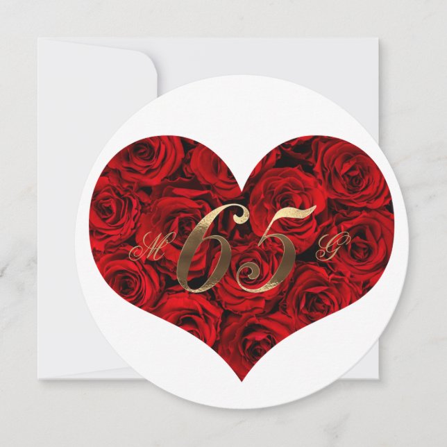 65th Wedding Anniversary Red Roses Heart Elegant Invitation (Front)