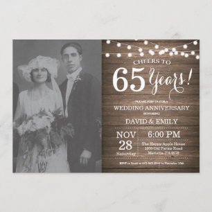 65th Wedding Anniversary Rustic Wood Invitation