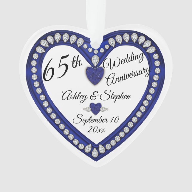 65th Wedding Anniversary Sapphire Diamond Keepsake Ornament (Front)