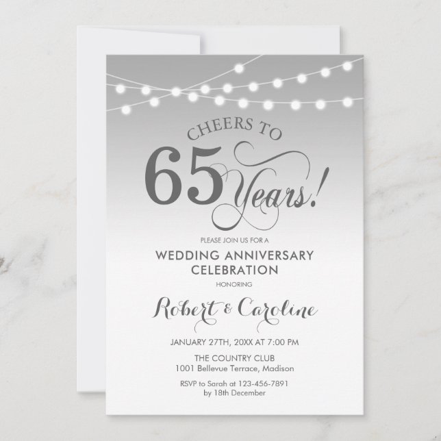 65th Wedding Anniversary - Silver White Invitation (Front)