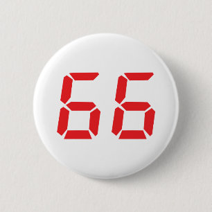 66 sixty-six red alarm clock digital number 6 cm round badge