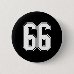 #66 White Outline Number 66 Sports Fan Jersey Styl 6 Cm Round Badge