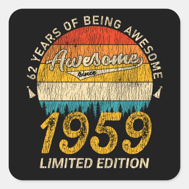 66 Year Old 1959 Retro Awesome 66th Birthday Gift Square Sticker (Front)
