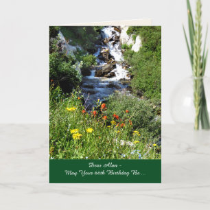 66th Birthday Adventure Waterfall Wildflowers Name Card