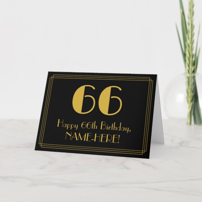 66th Birthday: Art Deco Inspired Look "66" + Name Card (Front)