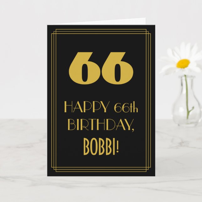 66th Birthday – Art Deco Inspired Look "66" & Name Card (Small Plant)