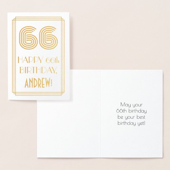 66th Birthday - Art Deco Inspired Look "66" & Name Foil Card (Display)