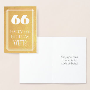 66th Birthday ~ Art Deco Style "66" & Custom Name Foil Card
