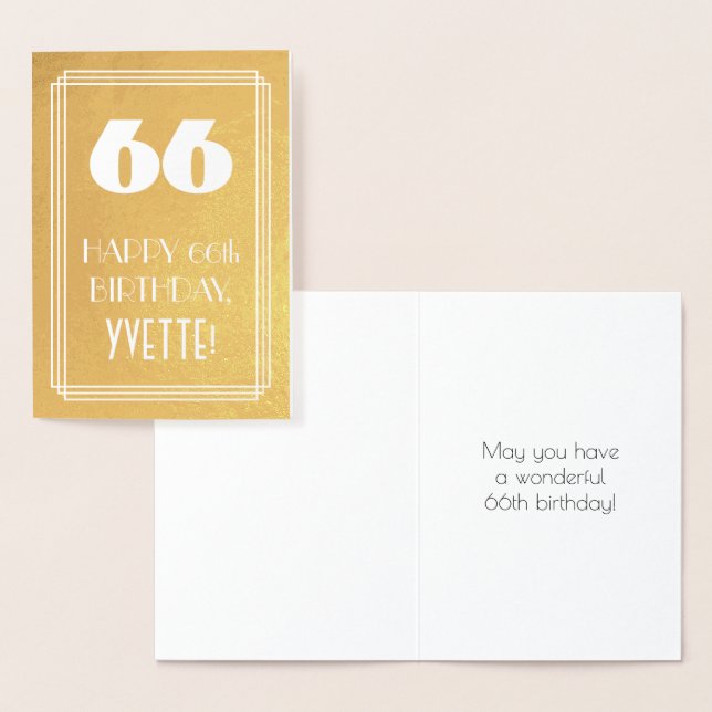 66th Birthday ~ Art Deco Style "66" & Custom Name Foil Card (Display)