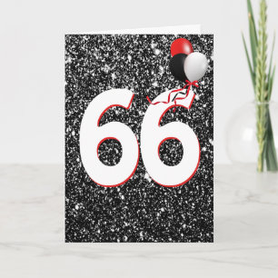 66th Birthday Balloons on Black Glitter Card