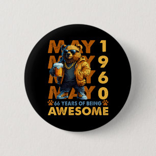 66th Birthday Bear Beer May 1960 Vintage 66 Years 6 Cm Round Badge