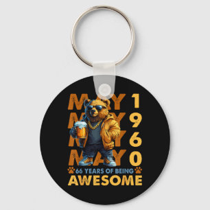 66th Birthday Bear Beer May 1960 Vintage 66 Years Key Ring