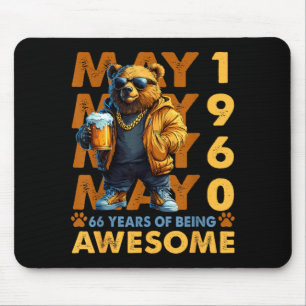 66th Birthday Bear Beer May 1960 Vintage 66 Years Mouse Pad