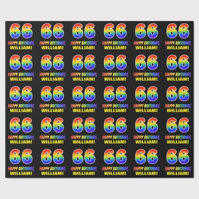 66th Birthday: Bold, Fun, Simple, Rainbow 66 Wrapping Paper (Seam)