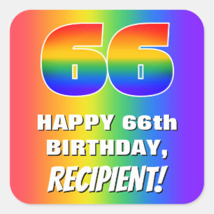 66th Birthday: Colourful, Fun Rainbow Pattern # 66 Square Sticker