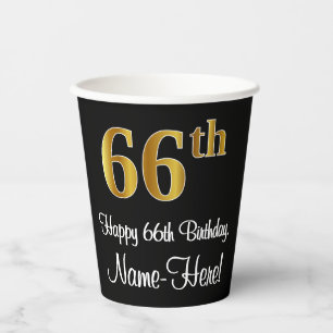 66th Birthday - Elegant Luxurious Faux Gold Look # Paper Cups