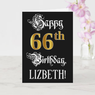 66th Birthday — Fancy Script; Faux Gold Look; Name Card