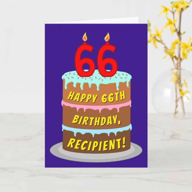 66th Birthday: Fun Cake and Candles + Custom Name Card (Yellow Flower)