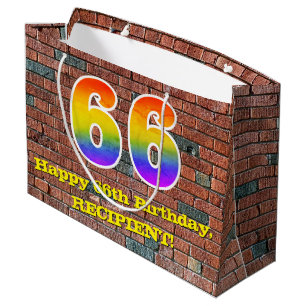 66th Birthday: Fun, Graffiti-Inspired Rainbow # 66 Large Gift Bag