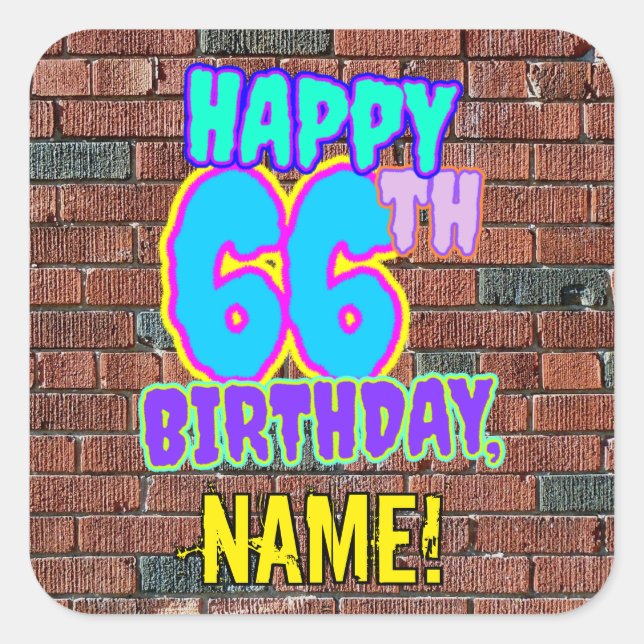 66th Birthday – Fun, Urban Graffiti Inspired Look Square Sticker (Front)