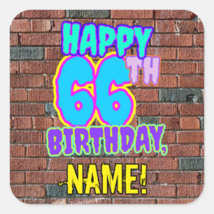 66th Birthday – Fun, Urban Graffiti Inspired Look Square Sticker