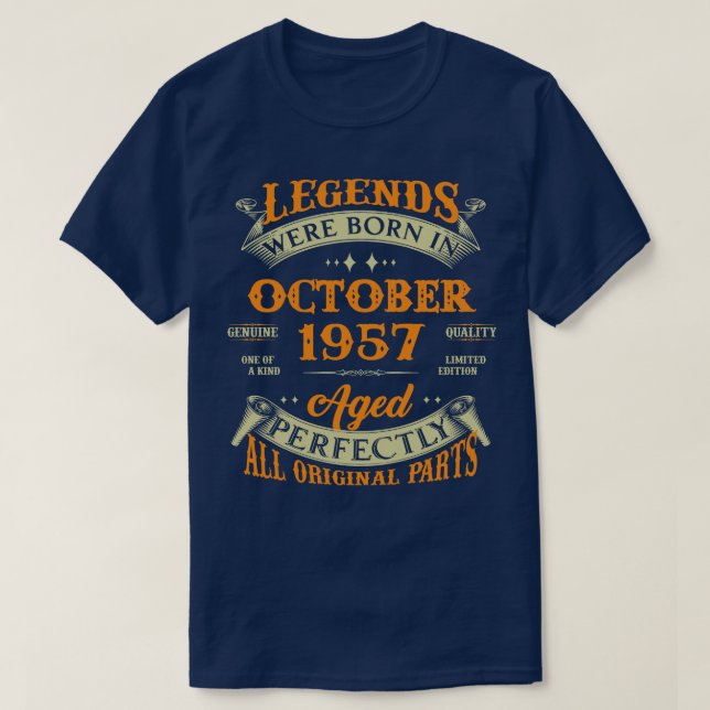 66th Birthday Gift Legends Born In October 1957 66 T-Shirt (Design Front)