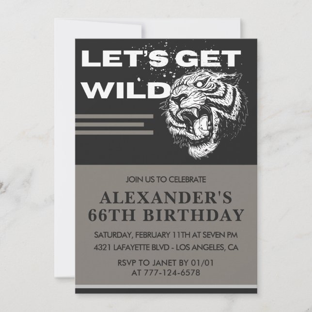 66th birthday invitations Men Party Let's Get Wild (Front)