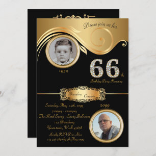 66th,Birthday Man 66th,elegant art deco,black gold Invitation