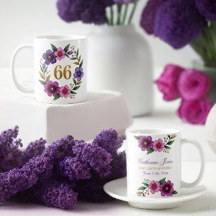 66th Birthday Mug – Floral Wreath with Gold Number
