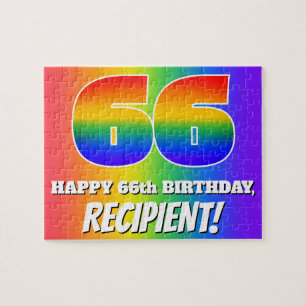 66th Birthday — Multicolored Rainbow Pattern “66” Jigsaw Puzzle