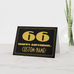 66th Birthday: Name + Art Deco Inspired Look "66" Card