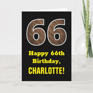 66th Birthday: Name, Faux Wood Grain Pattern "66" Card