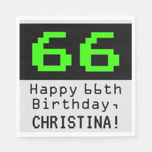 66th Birthday - Nerdy / Geeky Style "66" & Name Napkin