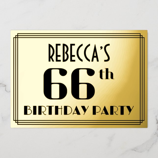 66th Birthday Party: Art Deco Look “66” and Name (Front)