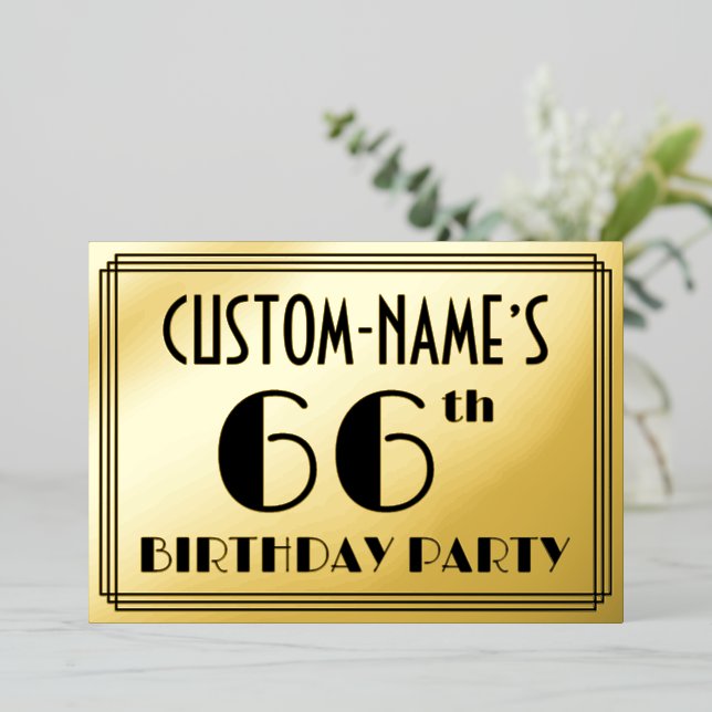 66th Birthday Party — Art Deco Look “66” + Name (Standing Front)