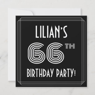 66th Birthday Party: Art Deco Style w/ Custom Name Invitation