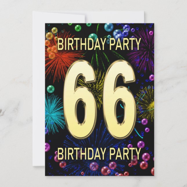 66th Birthday Party Invitation Fireworks Bubbles (Front)