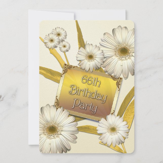 66th Birthday Party Invitation with daisies (Front)