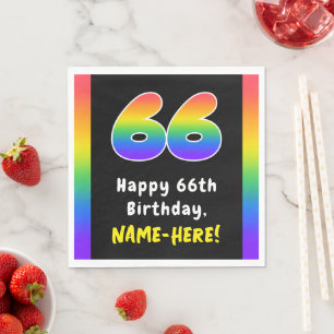 66th Birthday: Rainbow Spectrum # 66, Custom Name Napkin