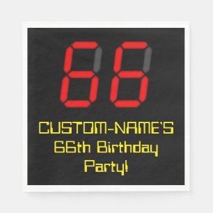 66th Birthday: Red Digital Clock Style "66" + Name Napkin