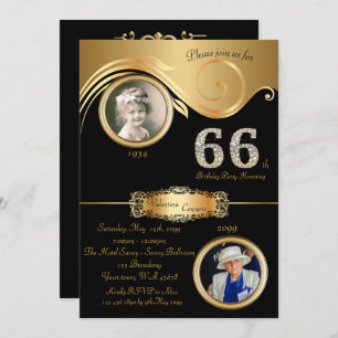 66th,Birthday Woman 66th,elegant art deco,black Invitation