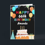 66th Happy Birthday Colourful Balloons Cake Black Card<br><div class="desc">66th Happy Birthday Colourful Balloons Cake Black with personalised name. For further customisation,  please click the "Customise it" button and use our design tool to modify this template.</div>