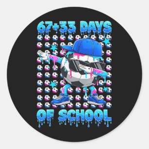 67+33 Days Of School Dab Soccer Boy 100 Soccer Ll Classic Round Sticker