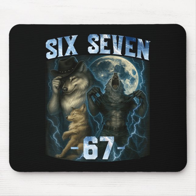 67 Alpha Wolf Meme Funny Graphic Tee Six Seven Hum Mouse Pad (Front)