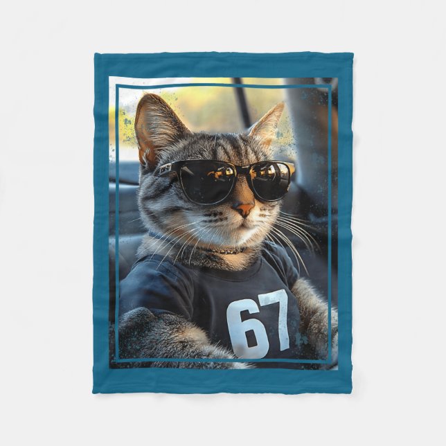 67 And Still Cool Funny Birthday Meme Cat  Fleece Blanket (Front)