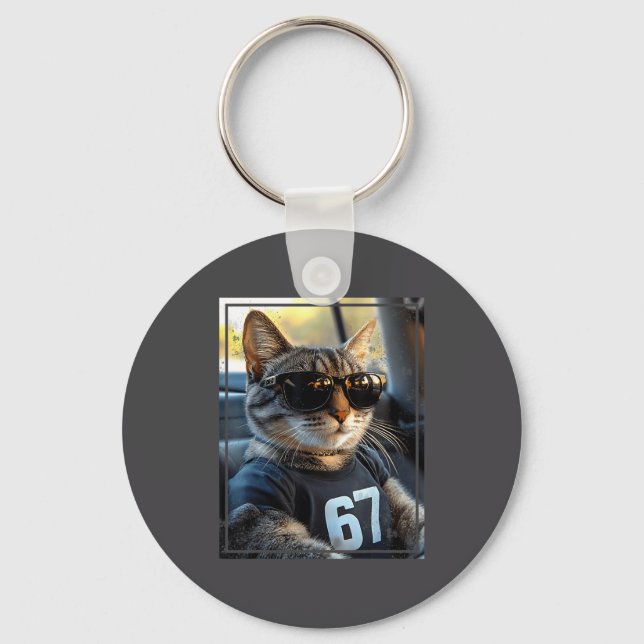 67 And Still Cool Funny Birthday Meme Cat  Key Ring (Front)