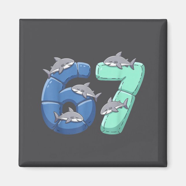 67 Animals Funny 67 Brainrot Youth Kids Shark 67  Magnet (Front)