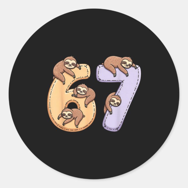 67 Animals Funny 67 Brainrot Youth Kids Sloth 67  Classic Round Sticker (Front)