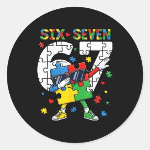 67 autism awareness puzzle dabbing six seven autis classic round sticker