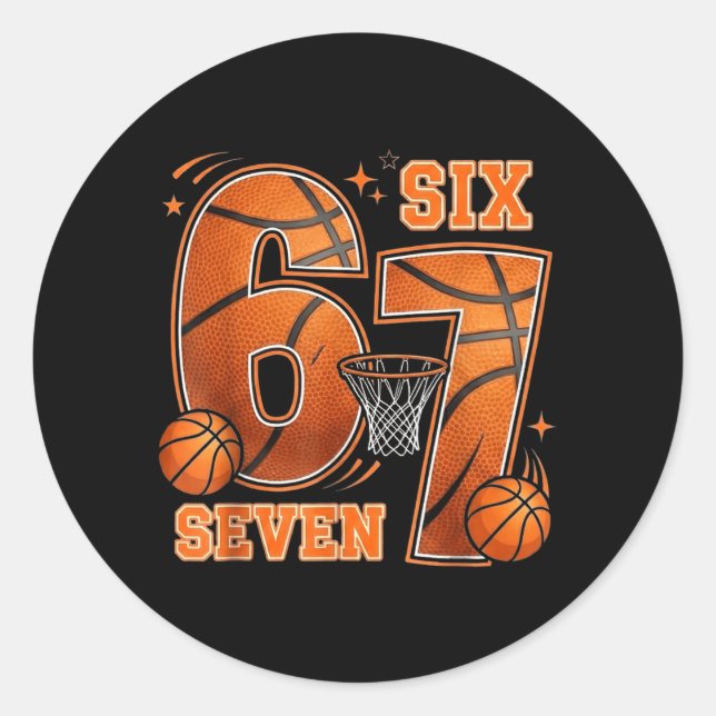 67 Basball Birthday 6 7 Hoops Classic Round Sticker (Front)